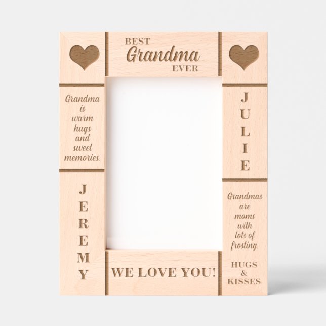 5x7 BEST Grandma Ever Grandkids Names Etched Frame (Front)