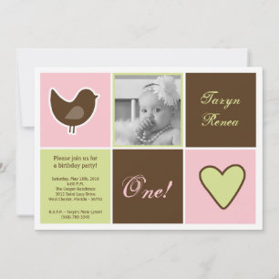 5x7 Bird Block Photo Birthday Party Invitation
