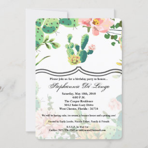 5x7 Birthday Invitation Bohemian Cactus Succulents
