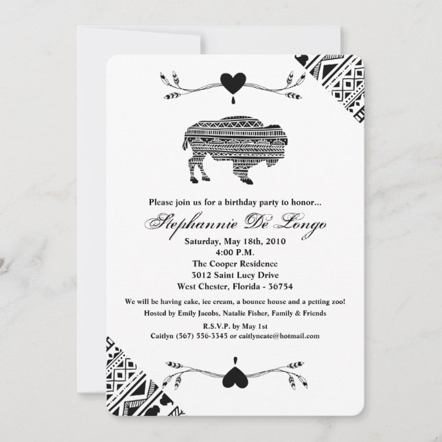 5x7 Birthday Invitation Boho Buffalo Tribal Patter (Front)
