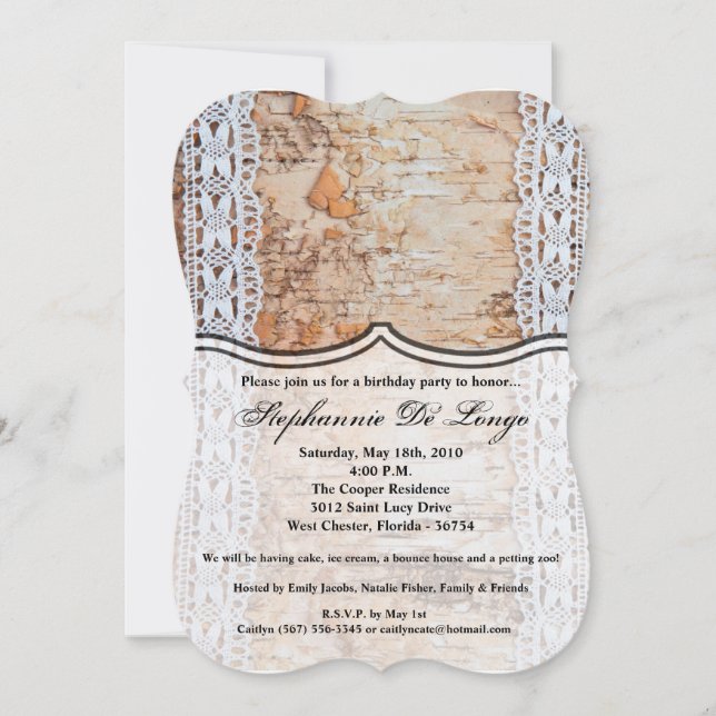 5x7 Birthday Invitation country barn wood lace tri (Front)