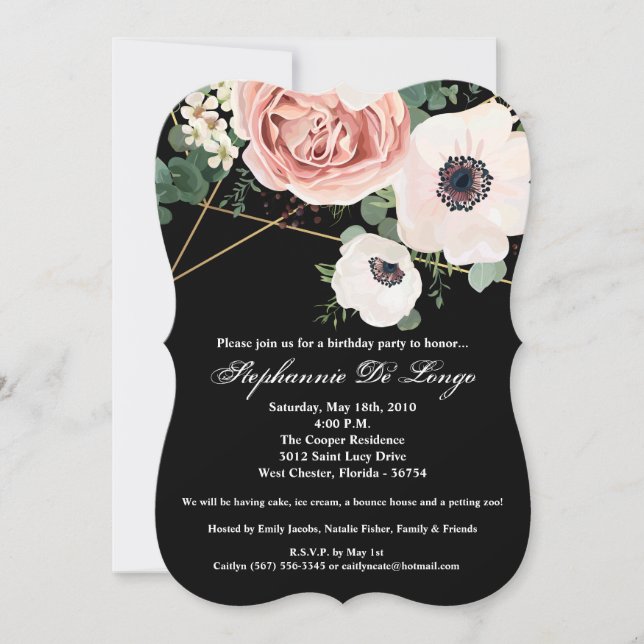 5x7 Birthday Invitation Geometric Garden Black (Front)