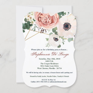 5x7 Birthday Invitation Geometric Garden Rose