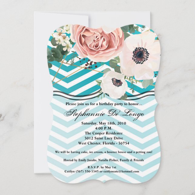 5x7 Birthday Invitation Geometric Rose Chevron Tea (Front)