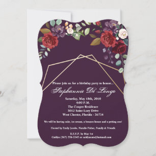 5x7 Birthday Invitation Plum Purple Roses Gold Geo