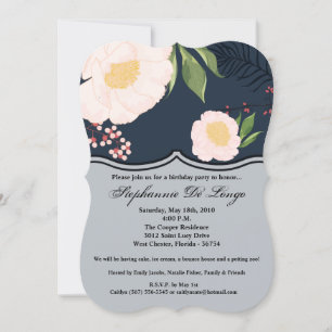 5x7 Birthday Invitation White Floral Flowers on Da