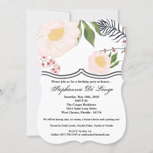 5x7 Birthday Invitation White Floral Flowers on Wh