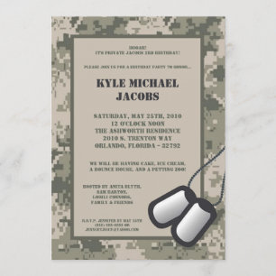 5x7  Birthday Party Invitation ARMY Camo ACU Print