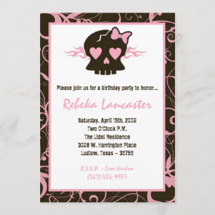5x7 Birthday Party Invitation - Punk Skull Rock