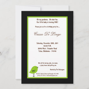 5x7 Black Bird Birthday Party Invite