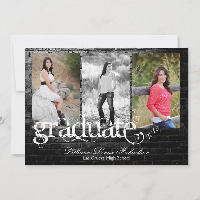 5x7 Black Brick Building Wall Senior Announcement (Front)