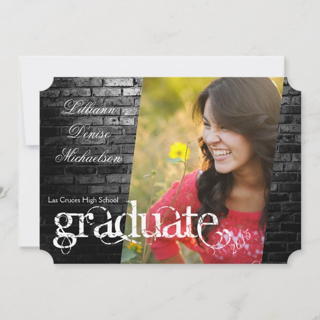 5x7 Black Brick Building Wall Senior Announcement (Front)