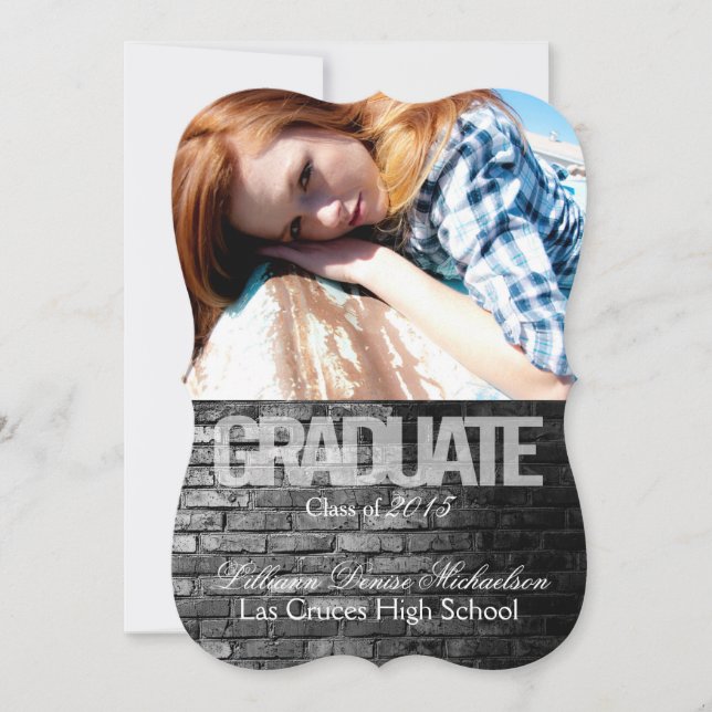 5x7 Black Brick Building Wall Senior Announcement (Front)