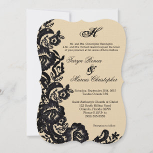 5x7 Black Lace Damask Antique Wedding Invitation