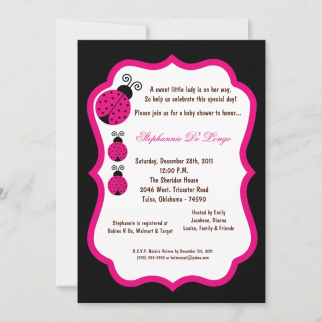 5x7 Black Lady Bug Baby Shower Invitation (Front)