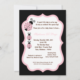 5x7 Black Lady Bug Baby Shower Invitation