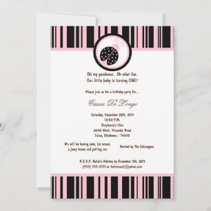 5x7 Black Lady Bug Birthday Party Invite