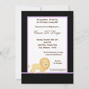 5x7 Black Lion Birthday Party Invite
