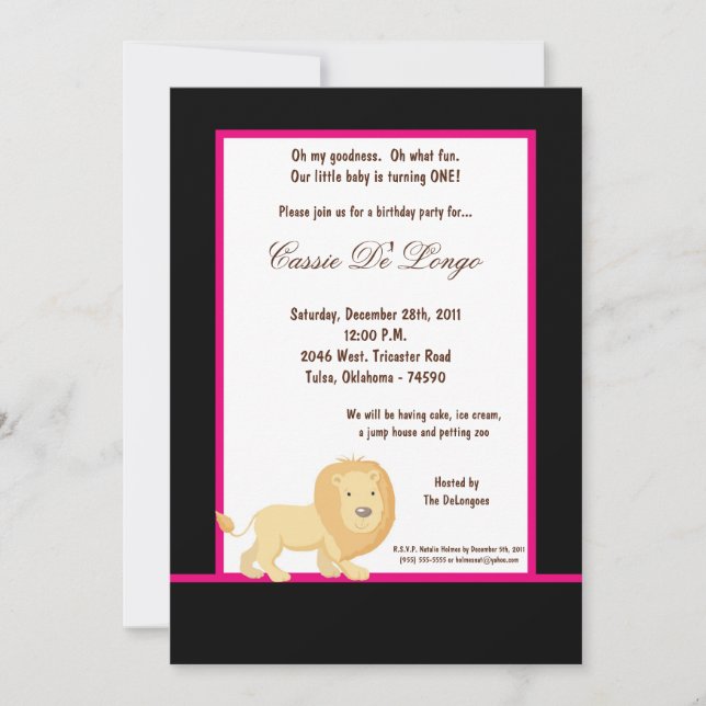 5x7 Black Lion Birthday Party Invite (Front)