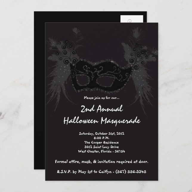 5x7 Black Masquerade Christmas XMAS Invitation (Front/Back)