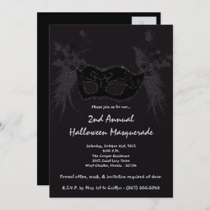 5x7 Black Masquerade Christmas XMAS Invitation