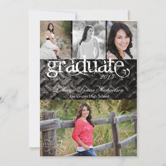 5x7 Black Steel Metal Aluminium Senior Announcemen Announcement (Front)