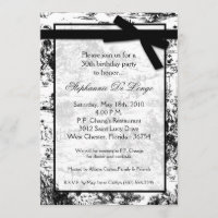 5x7 Black Toile Fabric Birthday Party Invitation