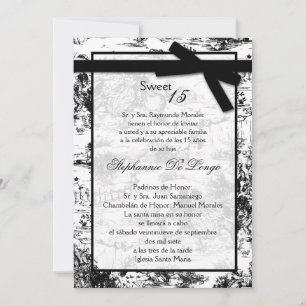 5x7 Black ToileFabric Quinceanera Invitation