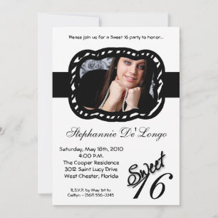 5x7 Black Whit Band PHOTO Sweet 16 Birthday Invite