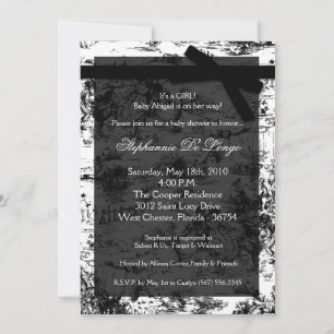 5x7 Black Whit Toile Fabric Baby Shower Invitation
