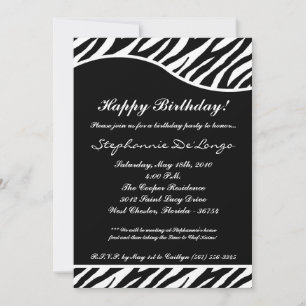 5x7 Black Zebra Print Birthday Party Invitation