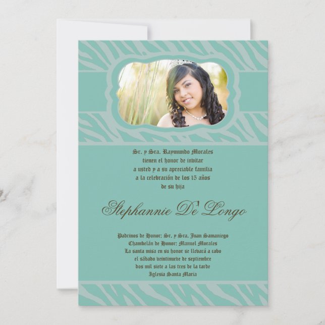 5x7 Blu Zebra Print Quinceanera Invitation (Front)