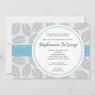 5x7 Blue Band Leaf Foliage Baby Shower Invitation