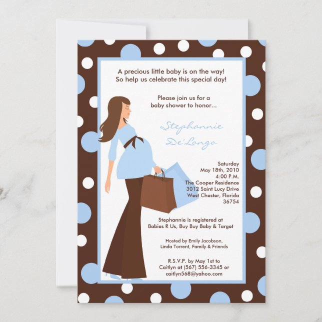 5x7 Blue Boy Modern Mod Mum Baby Shower Invitation (Front)