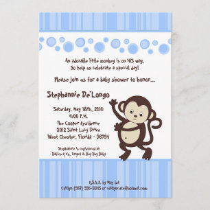 5x7 Blue Boy Pop Monkey Baby Shower Invitation