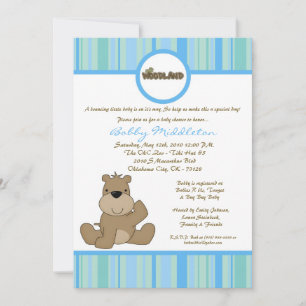 5x7 Blue Boy Woodland Bear Baby Shower Invitation