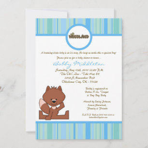5x7 Blue Boy Woodland Fox Baby Shower Invitation