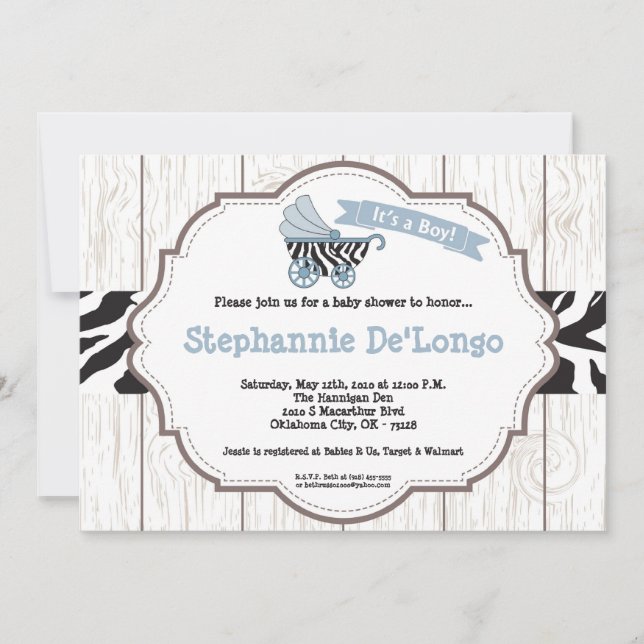 5x7 Blue Carriage Stroller Baby Shower Invitation (Front)