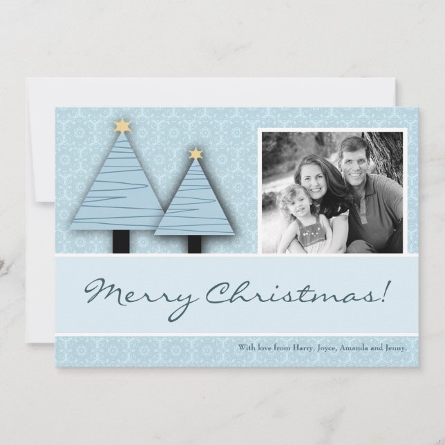 5x7 Blue Christmas Trees PHOTO Christmas Card (Front)