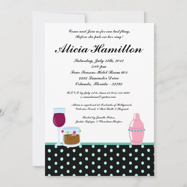 5x7 Blue Cocktails Bachelorette Invitation (Front)