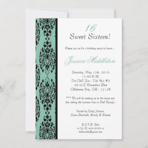 5x7 Blue Damask Birthday Party Invitation