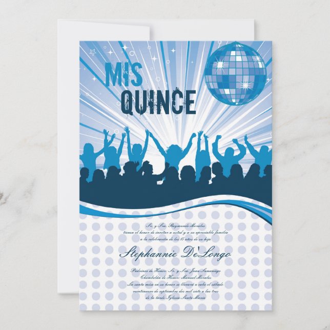 5x7 Blue Dance Party Quinceanera Invitation (Front)