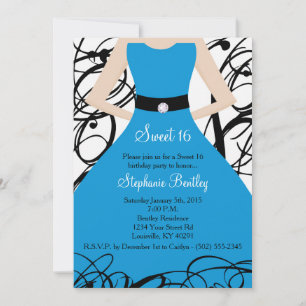 5x7 Blue Dress Sweet 16 Birthday Invitation