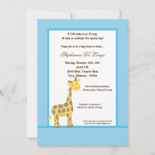5x7 Blue Giraffe Baby Shower Invitation