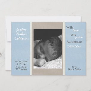 5x7 Blue Grey Ribbon Band Photo Birth Announcement