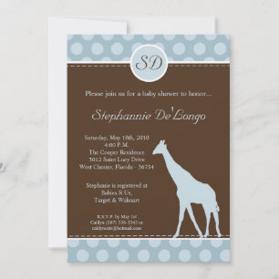 5x7 Blue Polka Dot Giraffe Baby Shower Invitation