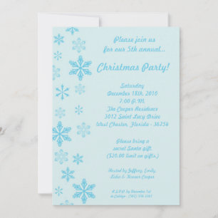5x7 Blue Snowflakes Christmas Party Invitation