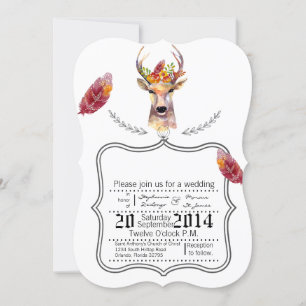 5x7 boho deer Buck Head BrowningWedding Invitation