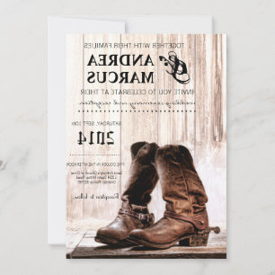 5x7 Boots Country Rustic WesternWedding Invitation