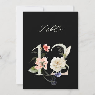 5x7 Botanical Floral Number 12, Black Table Number